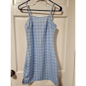 Blue and White Plaid Print Slip Dress Small